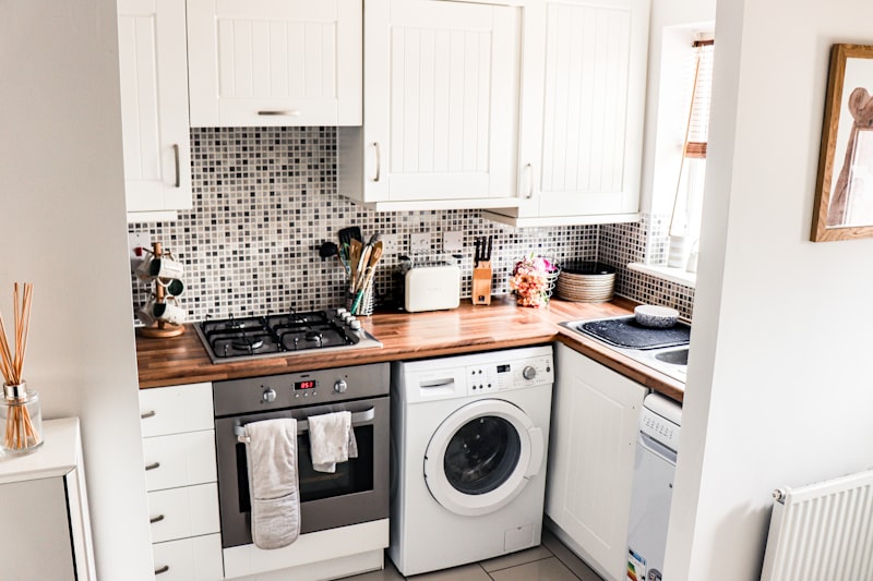 A white front-loading washing machine